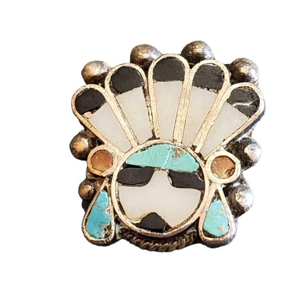 Vintage Zuni Knifewing Sterling Sun God Inlaid Signed RTT Brooch (A2142)